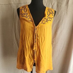 Yellow Embellished Tie Front Blouse